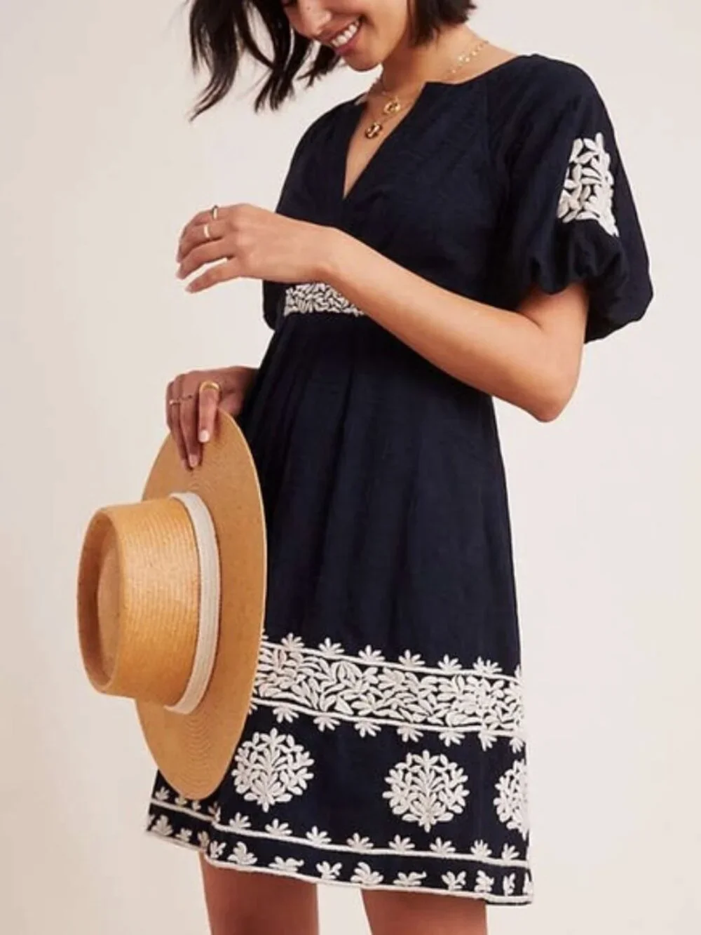 Anthropologie Provence Embroidered Puff Sleeve Mini Dress - Picture 3 of 10